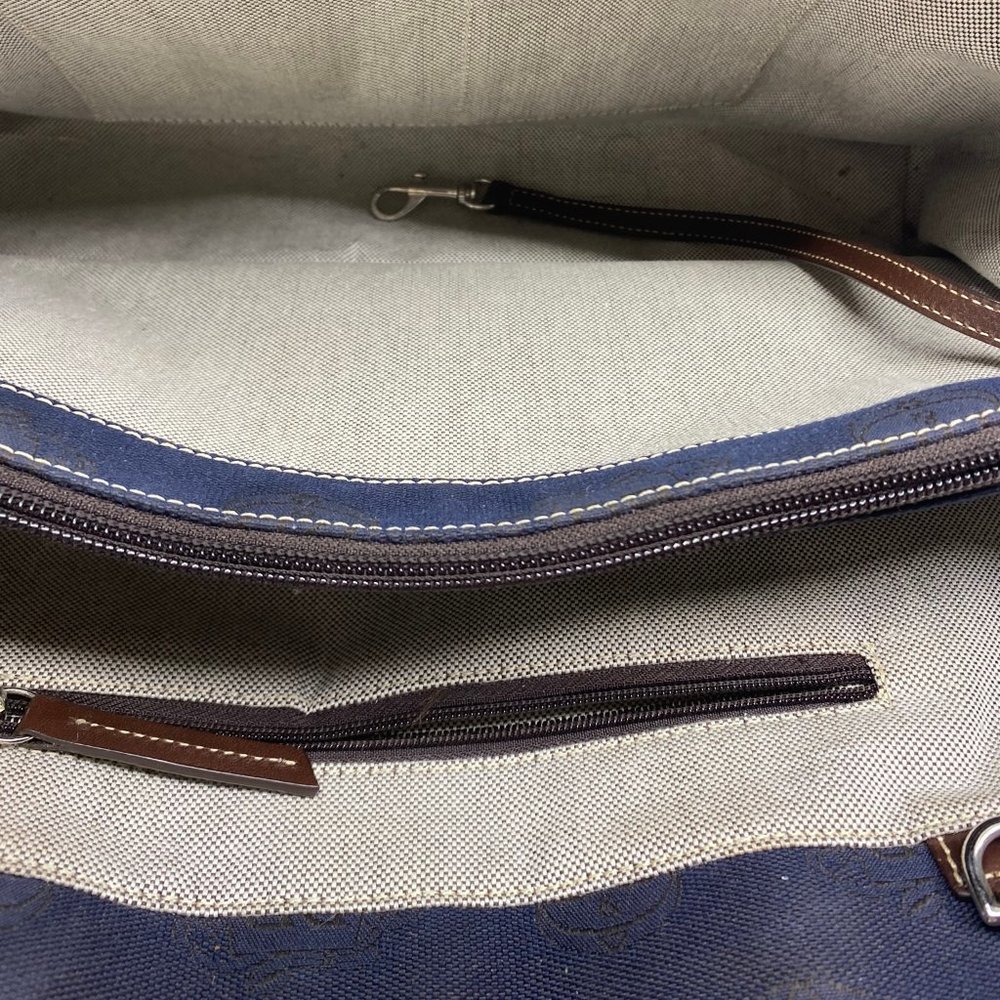 Dooney & Bourke L Size Blue Brown Fabric Handbag_10